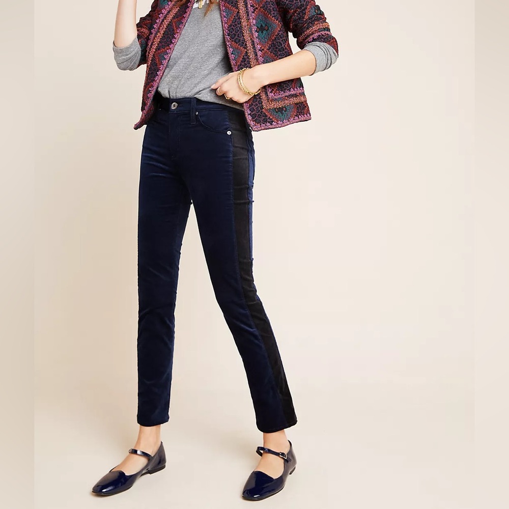 AG Velvet Jeans High Rise Mari Tuxedo Stripe Straight Leg Sz 32 Preppy NWT